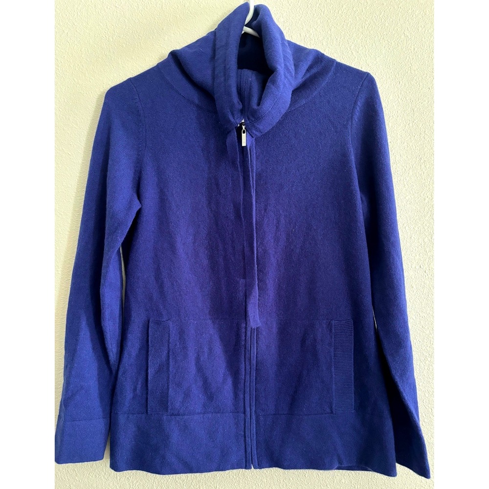 Banana Republic Cashmere Zip Up Sweater Womens Medium Royal Blue Quiet Luxury